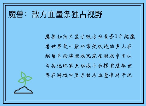 魔兽：敌方血量条独占视野